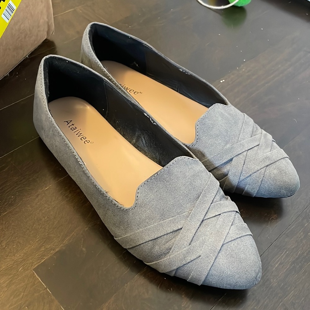 Grey suede flats